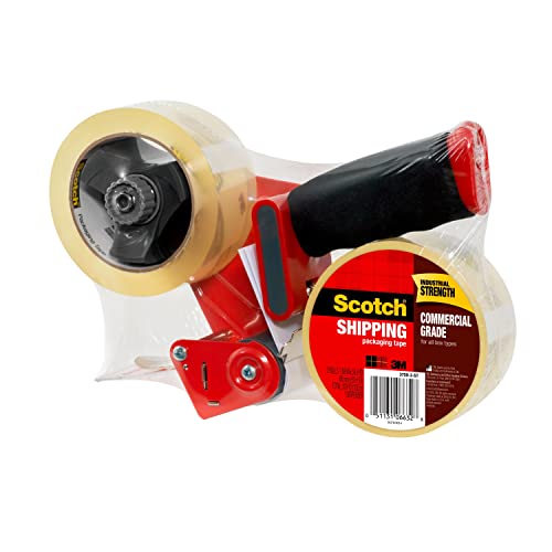 Scotch Commercial Grade Shipping Packaging Tape, 1.88" x 54.6 yd, Designed for Packing, Shipping and Mailing, Guaranteed to Stay Sealed, 3" Core, Clear, 2 Rolls w/1 Dispenser (3750-2-ST)