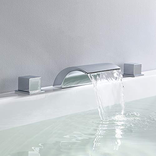 Hanallx Roman Tub Faucet Waterfall Tub Filler Chrome Deck Mount Bathtub Faucets Brass 3 Holes Bathroom Faucets With 2 Handles #TOP2