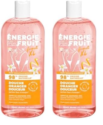 ENERGIE FRUIT | Gel de ducha pH neutro | Flor de azahar y aceite de linaza BIO | Vegano | 500 ml (Paquete de 2)