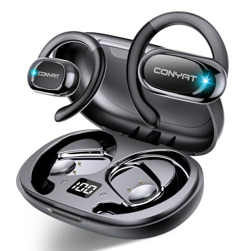 Open Ear Headphones, Wireless Bluetooth 5.4 Earbuds with Big Earhooks, Ultra-Comfort Open Ear Earbuds, 58 Hours HD Stereo Sound Over Ear Earphones, IP7 Waterproof Headset for Workouts, Black