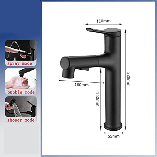 Mitigeur multifonction rétractable en cuivre fin noir long