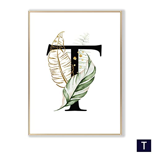 Plantes vertes art peinture lettre T personnalisée grand format