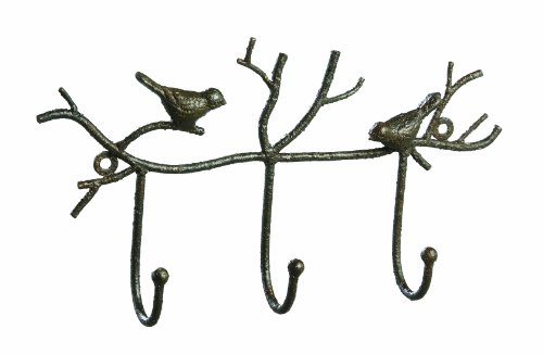 Creative Co-Op Metal Twig & Bird Wall Décor with 3 Hooks