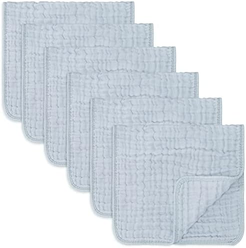Comfy Cubs Muslin Cloths for Baby, Baby Essentials, Burp Cloths, Muslin Squares, 100% Cotton, Hand Washcloths 6 Layers Extra Absorbent and Soft (White, Pack of 6)