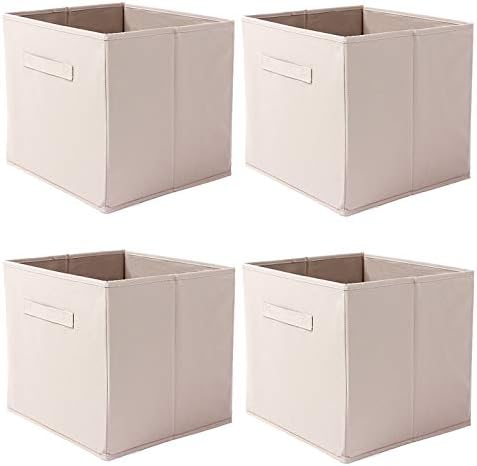 JMYDecor Set of 4 Foldable Storage Cubes, Fabric Storage Organiser Cube Boxes with Handles for Home, Bedroom, Nursery Office, Playroom Toys,27 x 27 x 27 cm