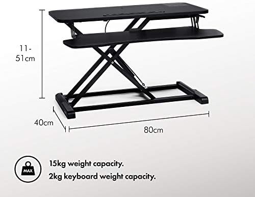 VonHaus - Adjustable Standing Desk Converter - 2 Tier Sit Stand Desk Riser (80cm x 40cm), Stand up Desk For Home Office/Work -Gas Assisted Height Adjustment (11-51cm) Unique X Design - Phone Holder