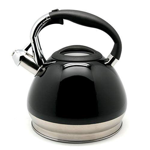 Creative Home Triumph 3.5 Quart Stainless Steel Whistling Tea Kettle With Aluminum Capsulated Bottom For Even Heat Distribution, Black #TOP25