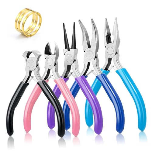 5PCS Jewellery Pliers Kit, DIY Jewelry Making Tools with Needle, Round and Chain Nose Pliers, Cutting Making Supplies for Crafting Repairing Keychain Bracelets Earrings