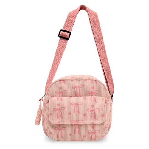 Image of Pink Bow Crossbody Bags for Women Girls, Cute Coquette Cross Body Bag Womens Handbags with Adjustable Strap, Pink Lovely Heart Preppy Handbags & Shoulder Bags for Travel Shopping Work Daily Use