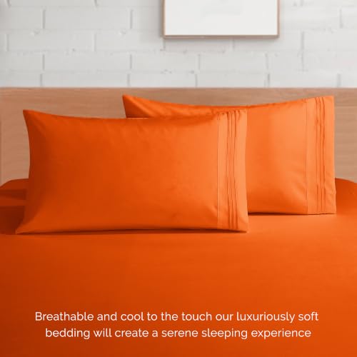 Image of Elegant Comfort Luxury 1500 Premium Hotel Quality Microfiber 4-Piece Sheet Set - Wrinkle Resistant, All Around Elastic Fitted Sheet, Deep Pocket up to 16 inch, Queen, Orange , Modern