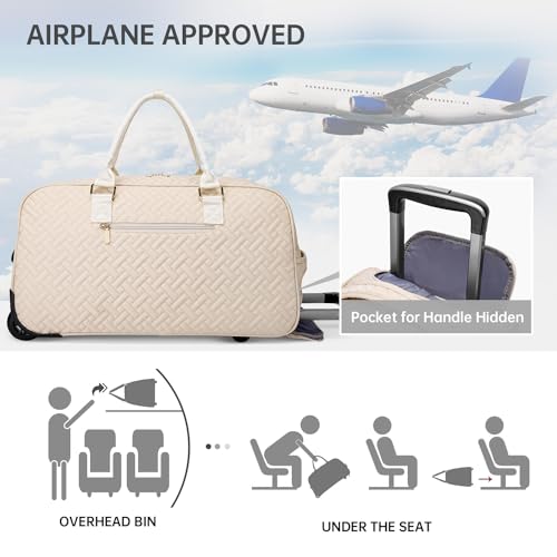Image of Duffle Bag for Travel, Weekender Bag with Shoe Compartment, Carry On Overnight Bag for Women Gym Bag, Beige-rolling version