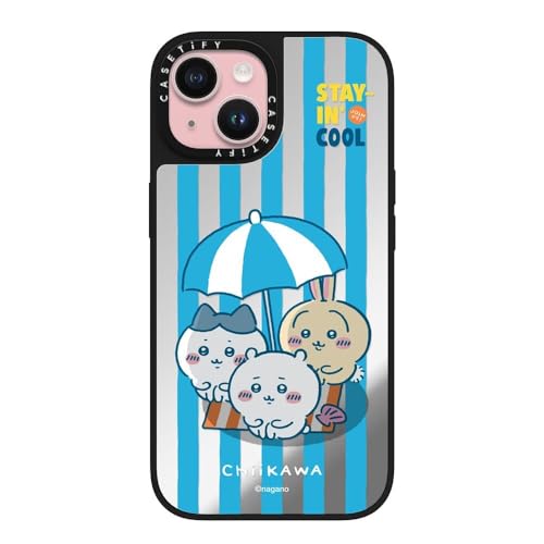 CASETiFY MagSafe �Ή��~���[ iPhone 15 �P�[�X [���ː� / 1.5m����̗����������N���A / Chiikawa Co-Lab] - �V���o�[ (�u���b�N�o���p�[) - Chiikawa Stayin' Cool Case