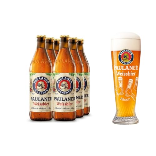 Kit com 6 Cervejas De Trigo Paulaner Weissbier Original 500ml + Copo Prost