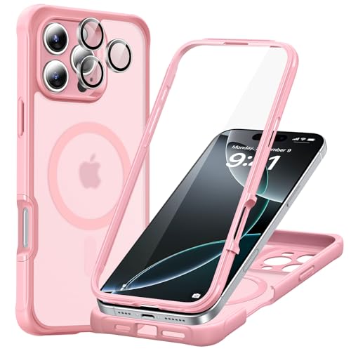 Image of ESR for iPhone 16 Pro Max Case, Compatible with MagSafe, Full-Body Military-Grade Drop Proof Case with Built-in 9H+ Tempered Glass Screen Protector, Armor Series, Frosted Pink