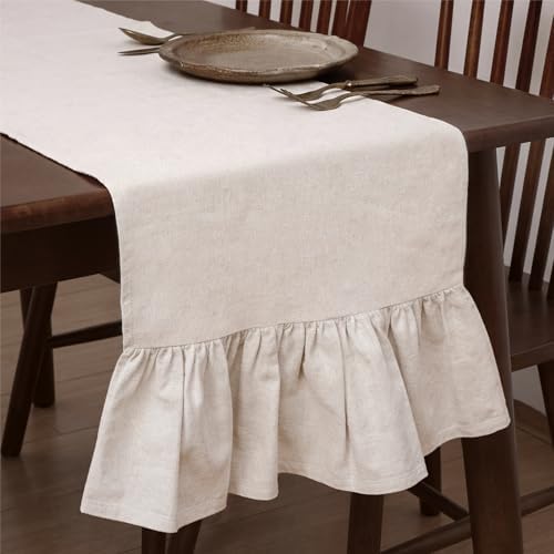 Gilprop Boho Table Runner Linen Farmhouse Table Runners with Ruff...