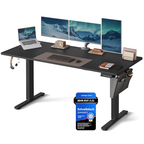 SONGMICS Höhenverstellbarer Schreibtisch elektrisch, 160 x 70 cm, stufenlos verstellbar, Memory-Funktion mit 4 Höhen, tintenschwarz LSD136B01