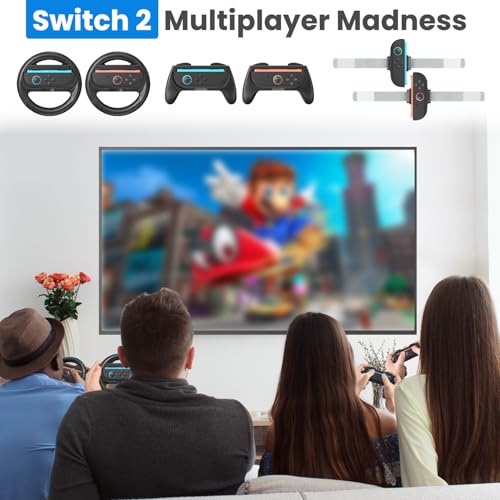 innoAura 6 in 1 Accessories Bundle for Switch 2(2025), Switch 2 Accessories Set with Steering Wheel * 2, J-con Grip * 2, Wrist Band * 2 , Family Sports Party Pack Accessories Compatible with Switch 2（Black） by IA innoAura - Used condition - Image 9