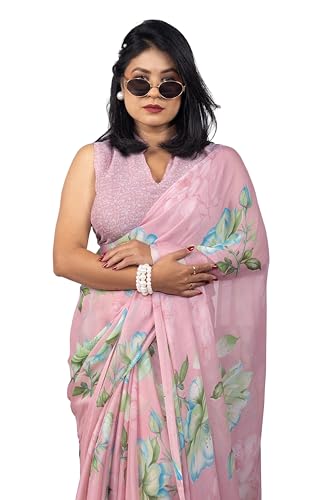 Image of MIRCHI FASHION Women Saree | Chiffon Chevron Zig Zag Printed Office Wear Sari with Blouse