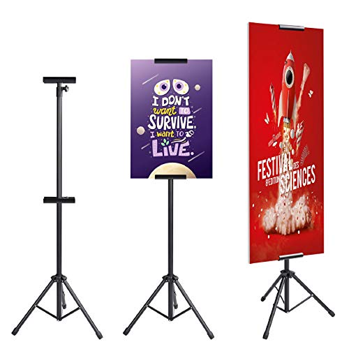 AkTop Heavy Duty Tripod Banner Stand, Adjustable Poster Stand Retractable Height Up to 79.9 inches, Double-Sided Floor Standing Sign Holder for Board Sign Display by AKTOP - Used condition - CA$20.32