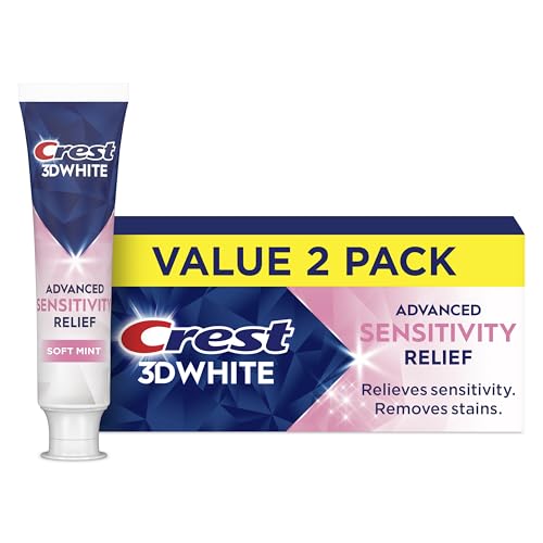 Crest 3DWhite Advanced Whitening Sensitivity Relief Toothpaste, Soft Mint, 3.3
