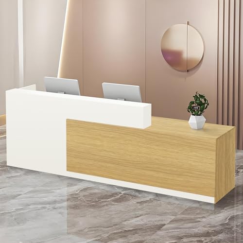 CCUKTFN Mostrador Recepción Grande de 100 a 180 cm, con Cajón y Estantes Abiertos Mostradores Recepcion, Mueble para Oficina, Salón, Tienda o Vestíbulo Madera+Blanco/Izquierda 100x100x60cm