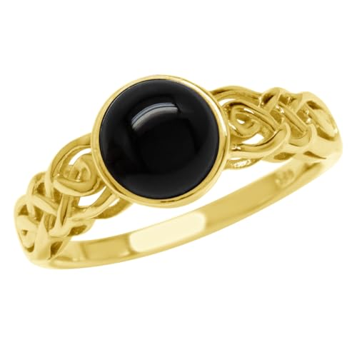 Silvershake 7MM Natural Round Shape Black Onyx 14K Yellow Gold Plated 925 Sterling Silver Scroll/Filigree Celtic Knot Braided Solitaire Gemstone Ring Jewelry for Women Size 11