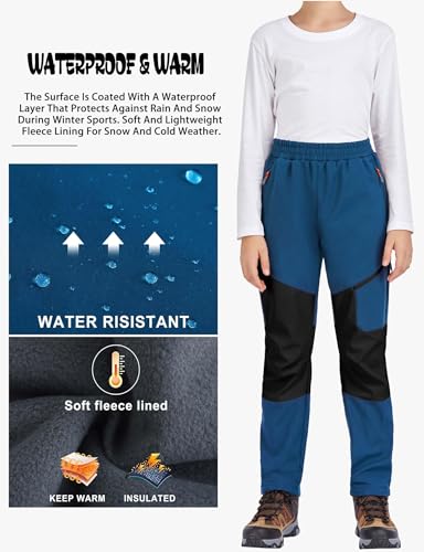 Image of Kids Winter Pants Fleece Lined Waterproof Boys Ski Pants Thermal Outdoor Softshell with Zipper Pockets