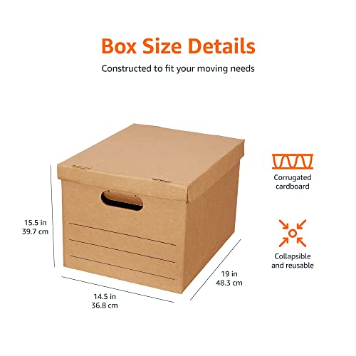 Image of Amazon Basics Moving and Storage Boxes with Handles and Lift-Off Lids, Medium, 19 inch x 14.5 inch x 15.5 inch, Brown, 10-Pack
