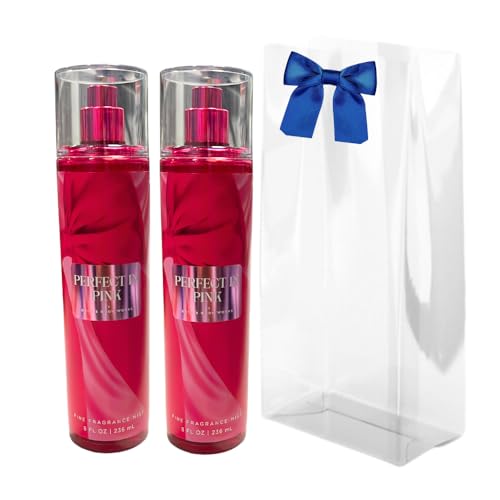 Bath & Body Works PERFECT IN PINK Fine Fragrance Mist 2-piece Gift Set with a Blue Bow for Holidays – Full Size