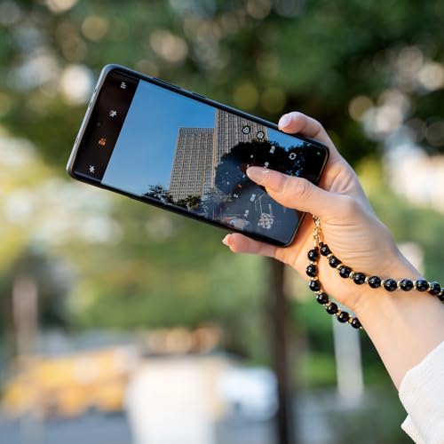 MORSUNBELA Handykette Perlen Handykette Kurz, Handgelenk Schlüsselanhänger Perlen Handy Kette Handyanhänger Schlüsselband, Handyband (Schwarzer Obsidian)