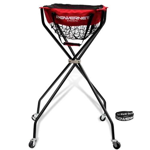 PowerNet Baseball Softball & Tennis Ball Caddy 36 Portable Cart with Wheels Holds up to 100 Tennis Balls Baseball Holder (Wheeled Caddy)