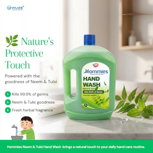 Image of Hommies Liquid Handwash Refill Can, 2 Ltr Neem Tulsi, Soft on Hands