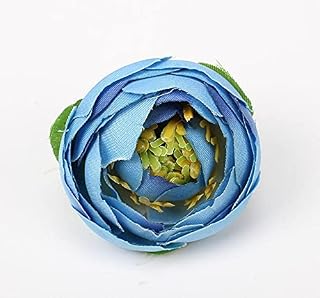 Artificial and Dried Flower 50pcs/Lot 4.5cm Silk Camellia Calyx Buds Flower Head for Wedding Party Holidays Venue Archway Ball-Flower Bouquet Making (Blue)