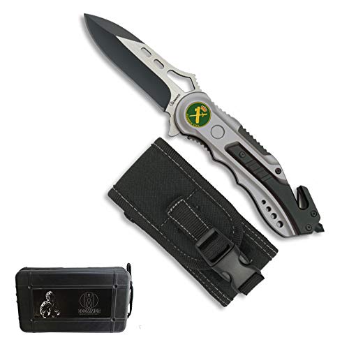 ECOMMUR Navaja Acampada seguridad mod. Guardia Civil/Hoja de 8.1cm Acero Inoxidable + Funda Nylon y Caja regalo