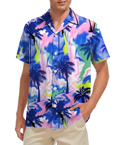 VVNTY - Chemise hawaïenne pour homme - Floral - Boutonnée - Chemise de plage - Manches courtes - Top d'été pour hommes, Multicolore 4, M