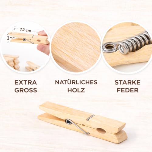 50x Wäscheklammern aus echtem Holz - Klammern groß - Holzklammern - Holzwäscheklammern & Wäscheaufhängen & Basteln & Bastelklammern