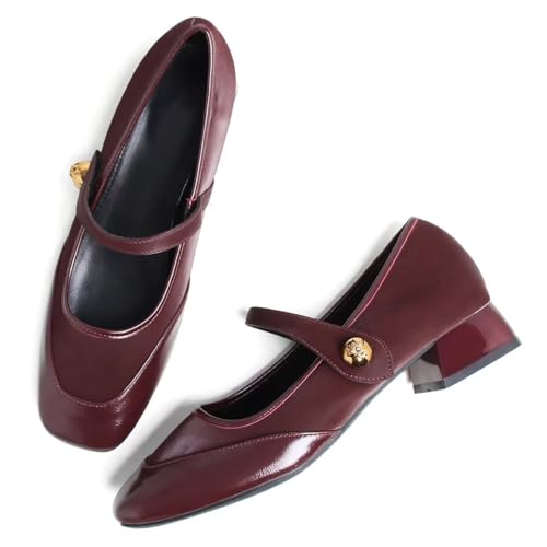 ChaiRong Zhou Women Comfortable PU Leather Pointed Toe High Heels Hook and Loop Strap Block Chunky Low Heel Pumps Fashion Party Dress Shoes Work Shoes
