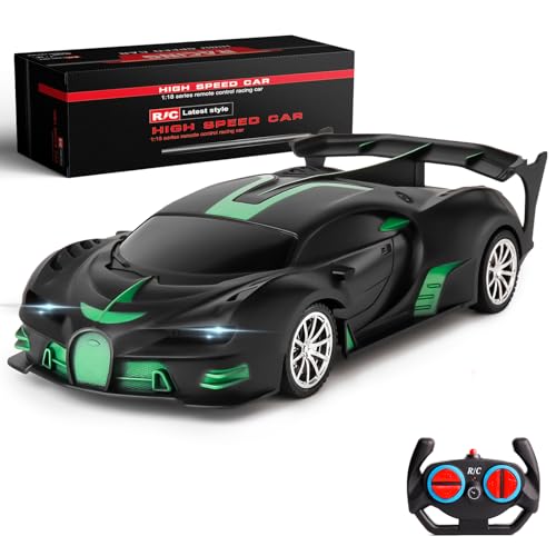 KULARIWORLD Remote Control Car 1/18 High Speed RC Cars Toys for Boys Girls Vehicle Racing Hobby with Headlight Xmas Birthday Gifts for Kids (Green Black)