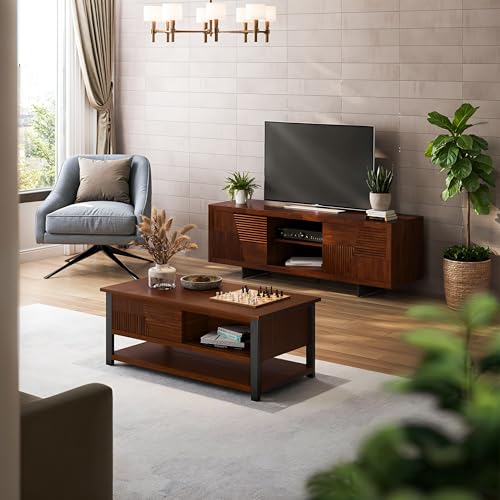 Bme Trapeze Coffee Table for Living Room – Modern Wooden Center Table with Storage, Metal Legs, Large Walnut Coffee Table for Stylish Living Room Furniture Setup by Bme - Used condition - Image 6
