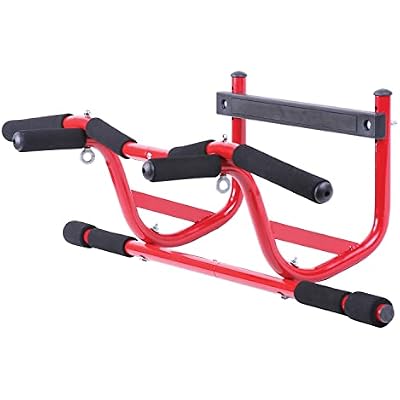 GoFit Elevated Chin Up Station, No Screw Strength Training Pull Up Bar for Doorway, Multi-Use Home Gym Equipment, Red / Black, 8.6 pounds, GF-ECS