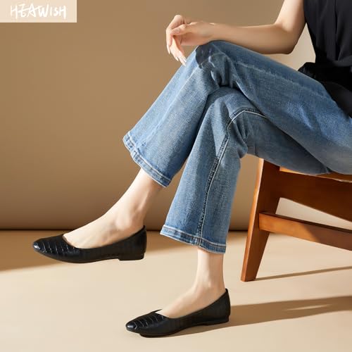 HEAWISH Womens Leather Dress Shoes Crocodile Print Ballet Flats, Black, 8 by HEAWISH - Used condition - Image 3
