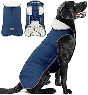 ALAGIRLS Reflective Dog Coat with Harness, Waterproof Dog Jacket Fleece Dog Coats, XXXL Dog Jacket for Extra Large Dogs, Cold Weather Labrador Waterproof Dog Coats, Navy XXXL