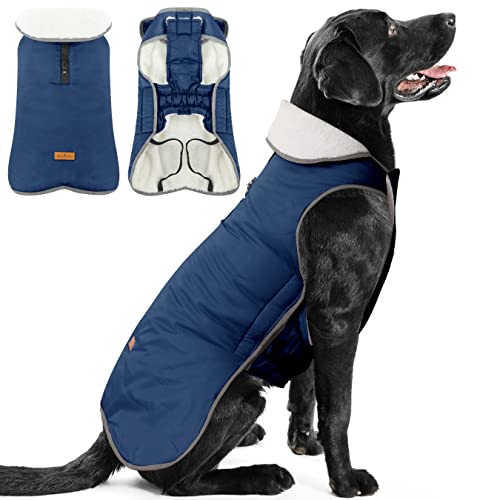 Alagirls Windproof Warm Large Dog Coat, Soft Reflective Dog Winter Jacket, Thick Padded Dog Clothes Pet Apparel For Cold Weather, Navy Xxxl #TOP29
