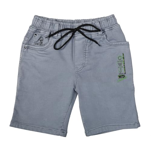Image of Boys Regular fit Shorts, Elastic with Drawstring Waistband, Stretchable Soft Cotton Denim, Solid, Above Knee Length