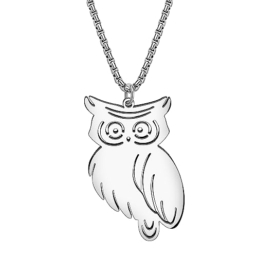 LONYOO Cute Owl Bird Necklace Stainless Steel Pendant Chain Dainty