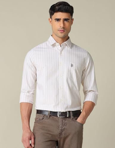 Image of U.S. Polo ASSN. Striped Regular Fit Shirt for Men - 100% Cotton, Breathable & Comfortable, Full Sleeves Casual Shirt for Men