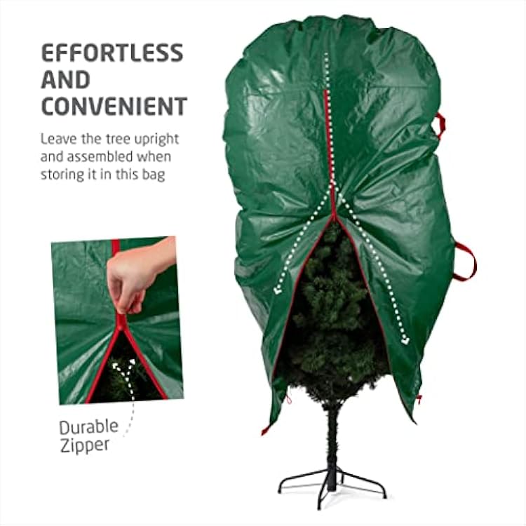 ZOBER Upright Christmas Tree Storage Bag With Drawstring Hem- Fits 9 Ft Trees - Plastic, Waterproof Christmas Tree Bag For Storage Box For Xmas - Strong, Durable Handles - Green