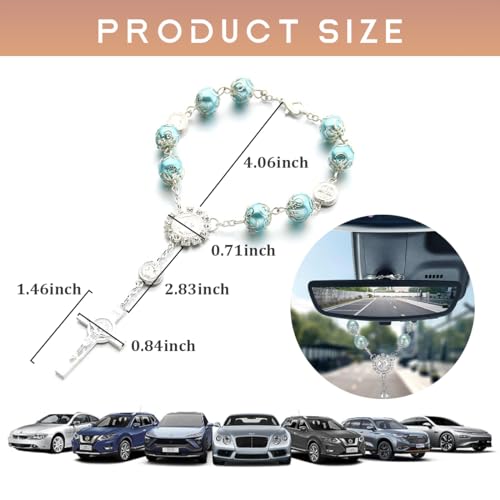 image for Ohleats Car Rosary for Rearview Mirror, Personalized Rear View Cross B