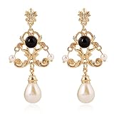 Sudemota Boucles d'oreilles pour Femme Soirée Collecte Cummer Métal Palais Fleur Perle Preuve Cerf (Color : Nero)