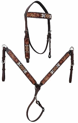 CHALLENGER Horse Show Bridle Western Leather Western Antique Floral Tooled Leather Beaded Bridle Breast Collar Tack 79RS05B